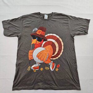 Thanksgiving Turkey Gray Short Sleeve Cotton T-Shirt Men's L